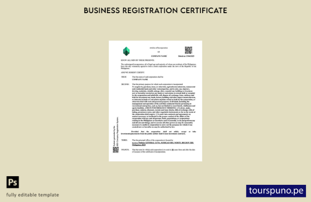 listo para imprimir certificado de constitución de empresa de Filipinas plantill